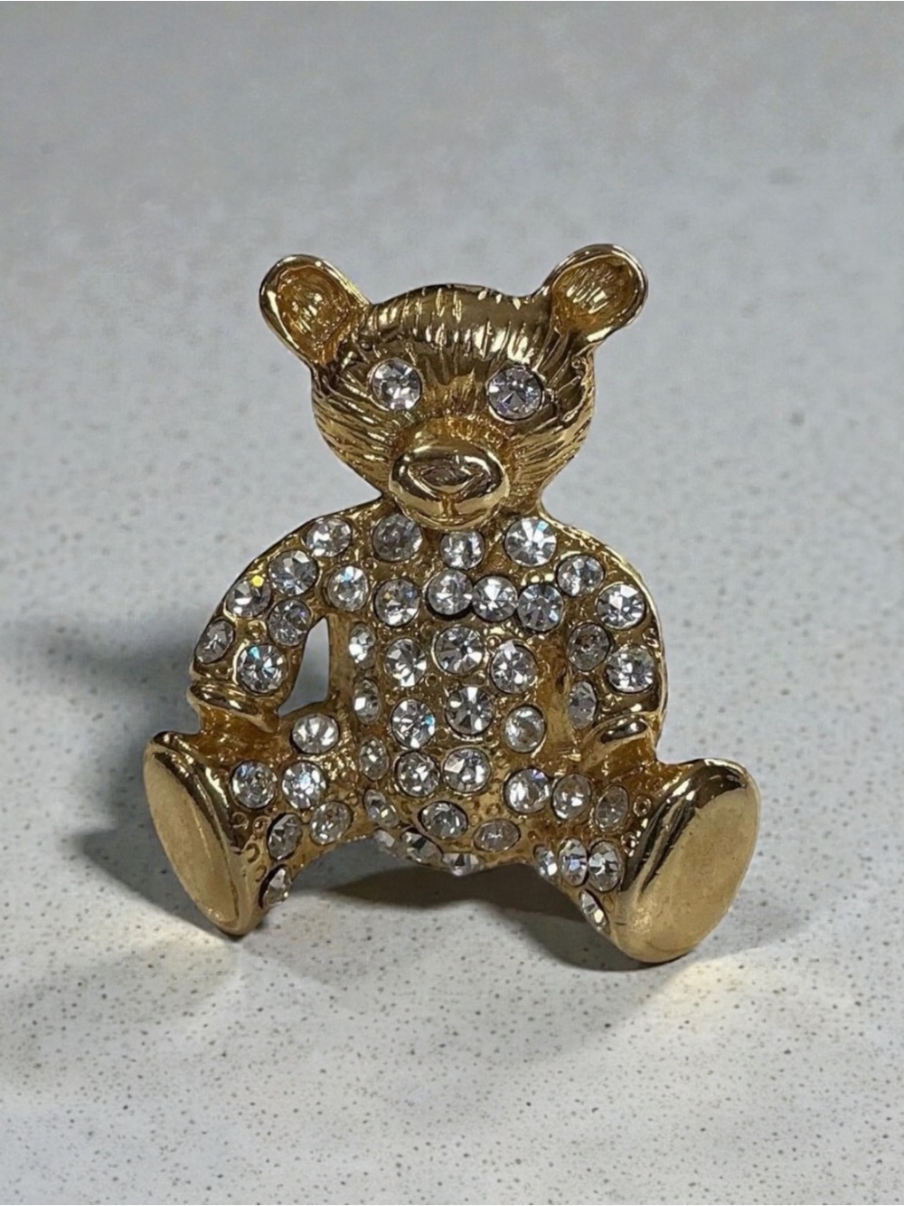 Vintage Gold & Rhinestone Teddy Bear Brooch Pin Love 1928